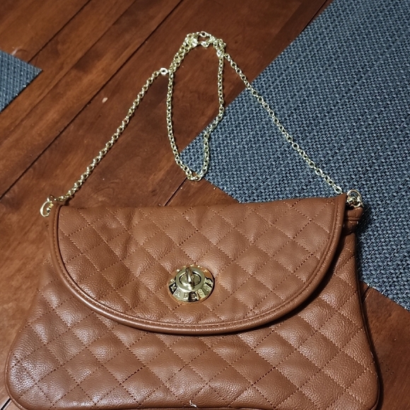 Steve Madden Quilted Brown and Gold Shoulder Bag with Chain Strap - Picture 1 of 9